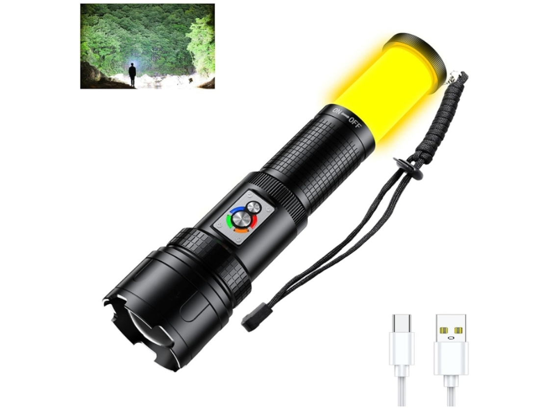 Lanterna Yunzii Sd 5508a Recarregável 200.000 Lúmens Vários Modos Com Luz Cob À Prova Dágua Preta