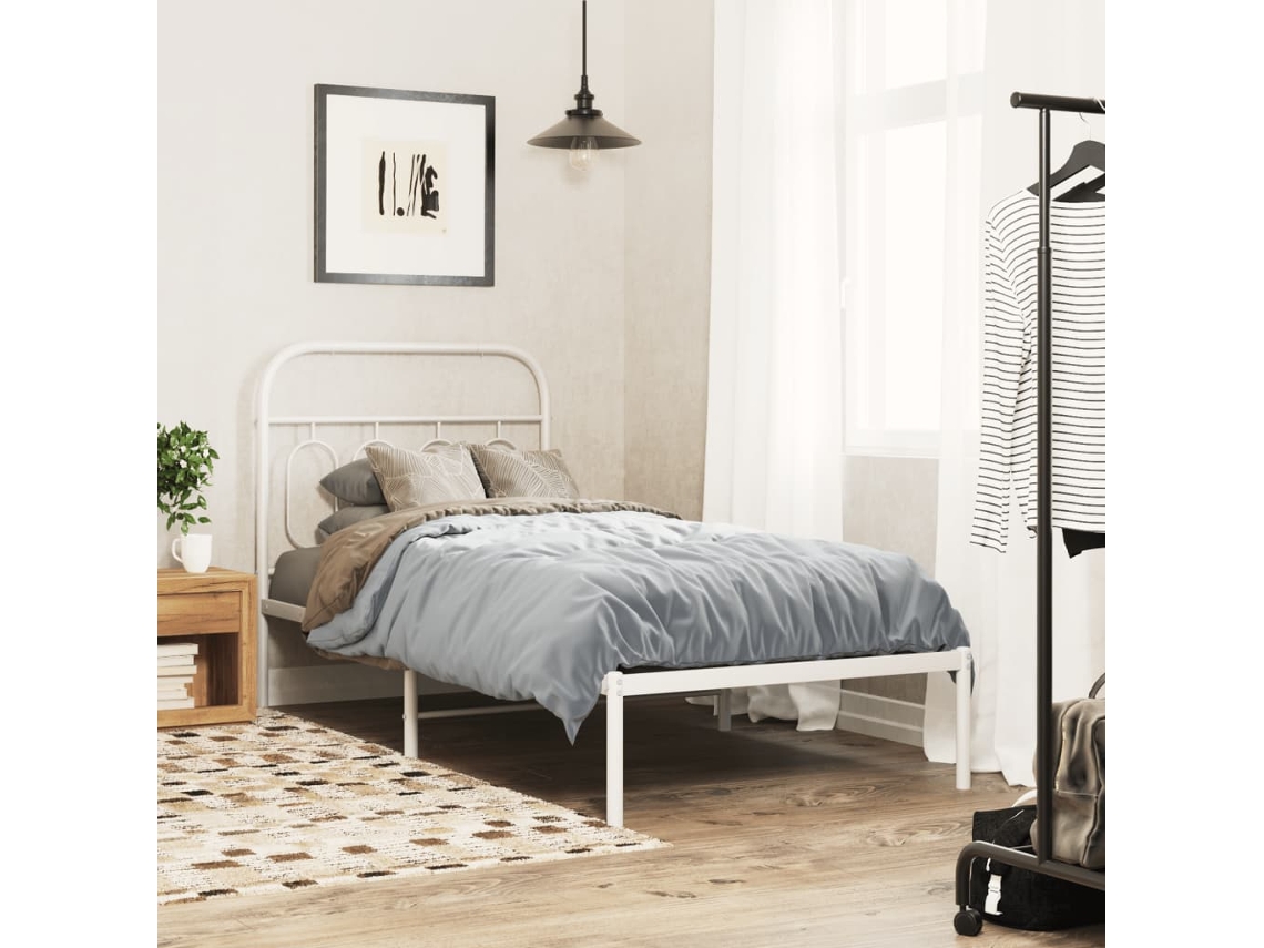 Estrutura De Cama Com Cabeceira 90x190 Cm Metal Branco