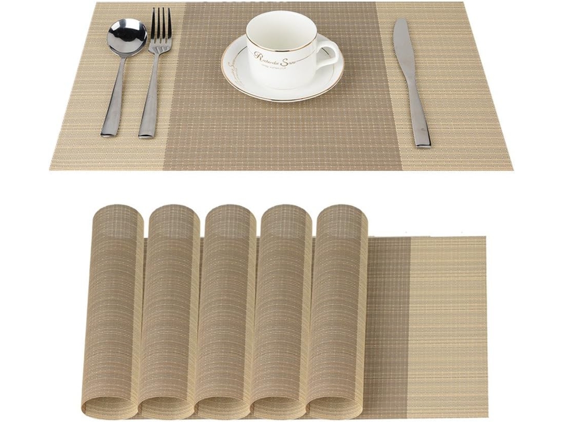 Jogos Americanos - Antiderrapantes Laváveis - Pvc Resistente Ao Calor - Conjunto De 6 - 30x45cm Listrado Bege