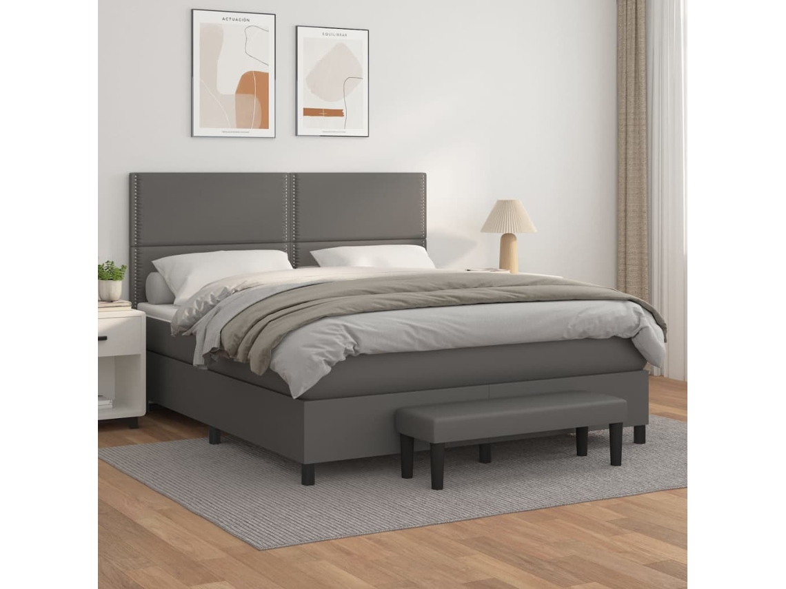 Cama Com Molas/colchão 180x200 Cm Couro Artificial Cinza