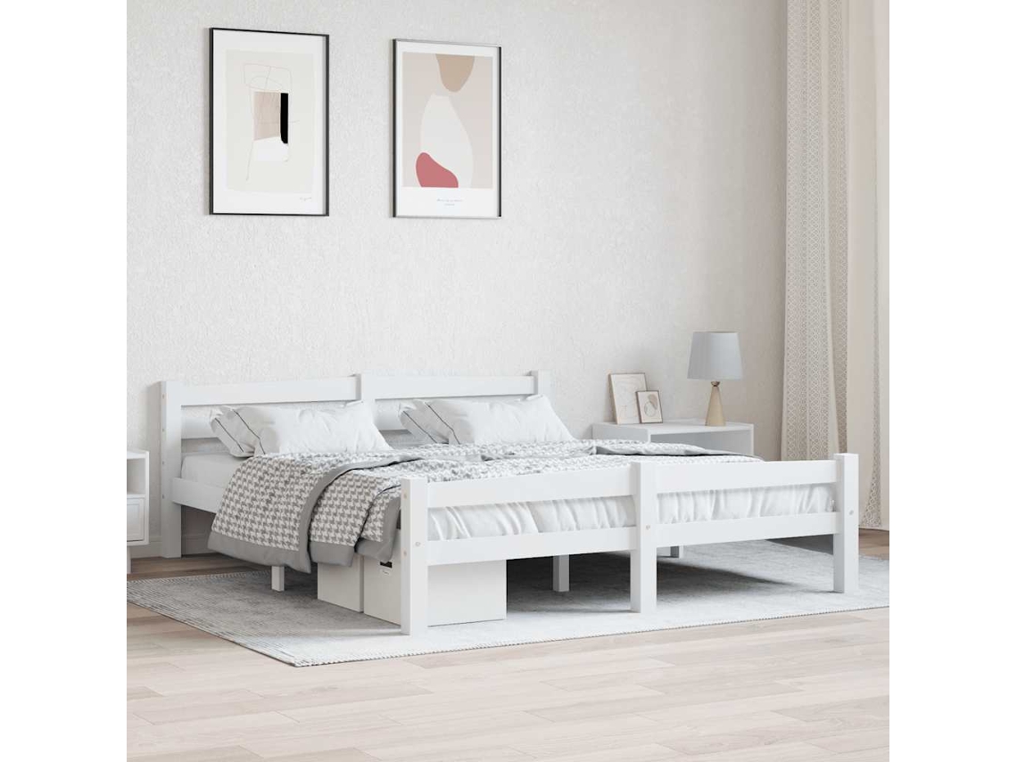 Vidaxl Estrutura De Cama Em Pinho Maciço 160x200 Cm Branco