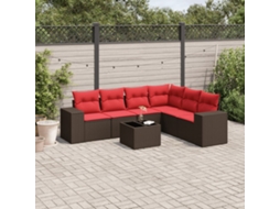 Vidaxl Conjunto De Sofá De Jardim Com 7 Peças E Almofadas Em Rattan Sintético Marrom