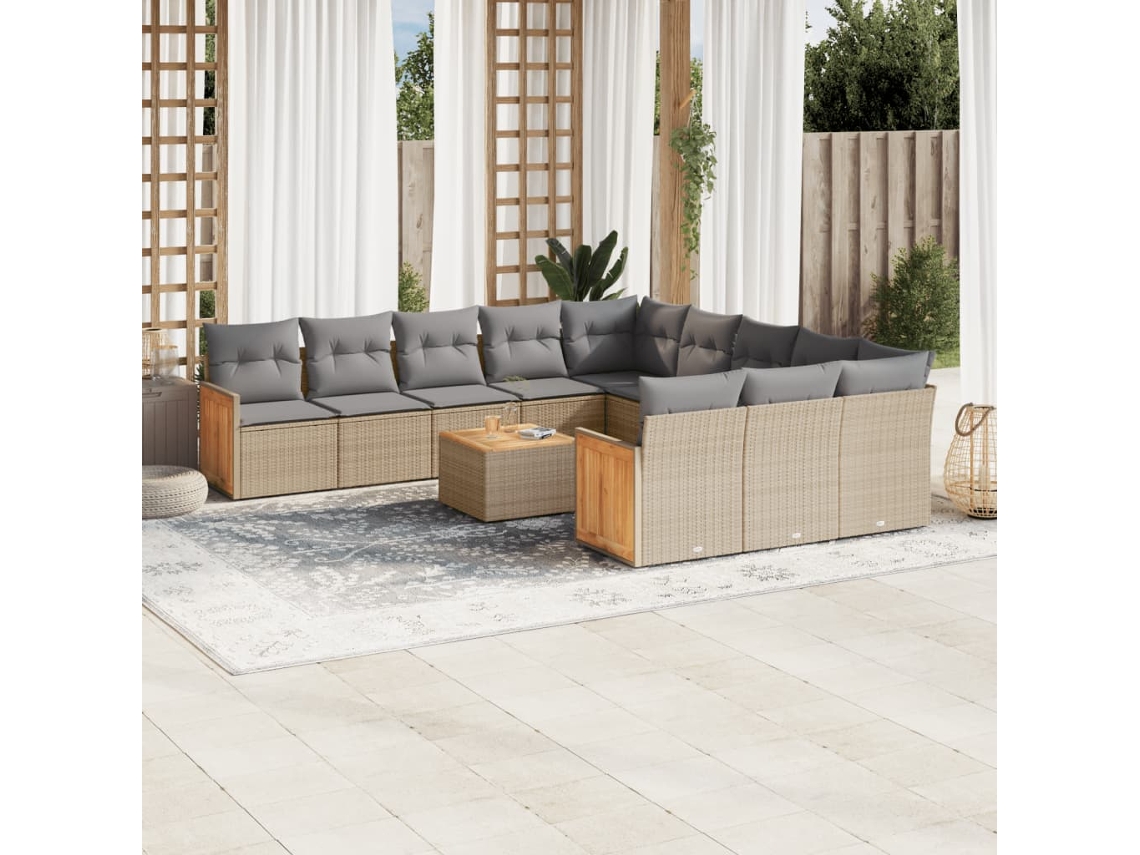 Vidaxl 12 Pcs Conjunto De Sofás P/ Jardim Com Almofadões Vime Pe Bege