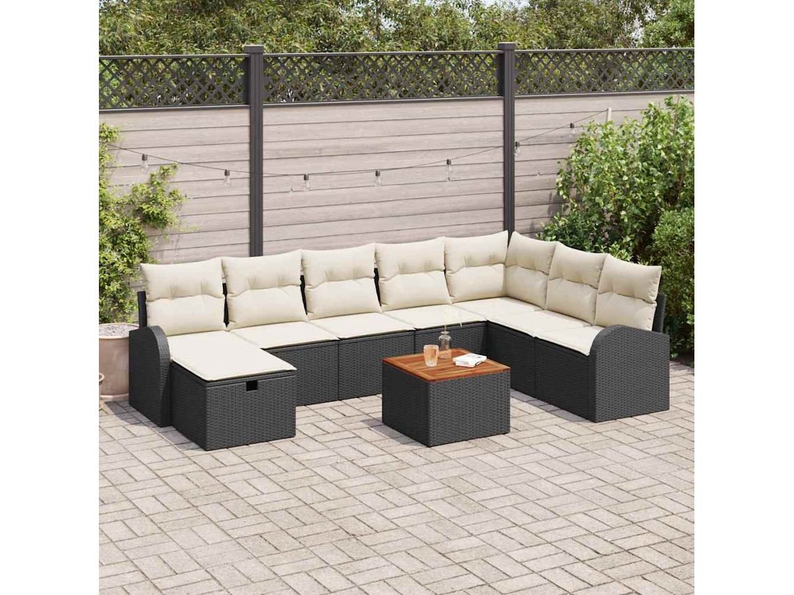Vidaxl Conjunto De Sofá De Jardim 9 Pcs Preto Rattan Sintético