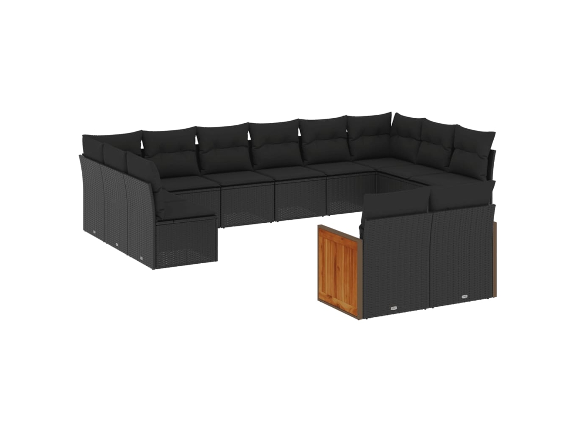 Conjunto de 12 Sofás de Jardim com Almofadões Vime Pe Preto MAISON EXCLUSIVE