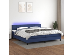 Vidaxl Cama Box Spring C/ Colchão E Led 200x200 Cm Tecido Azul