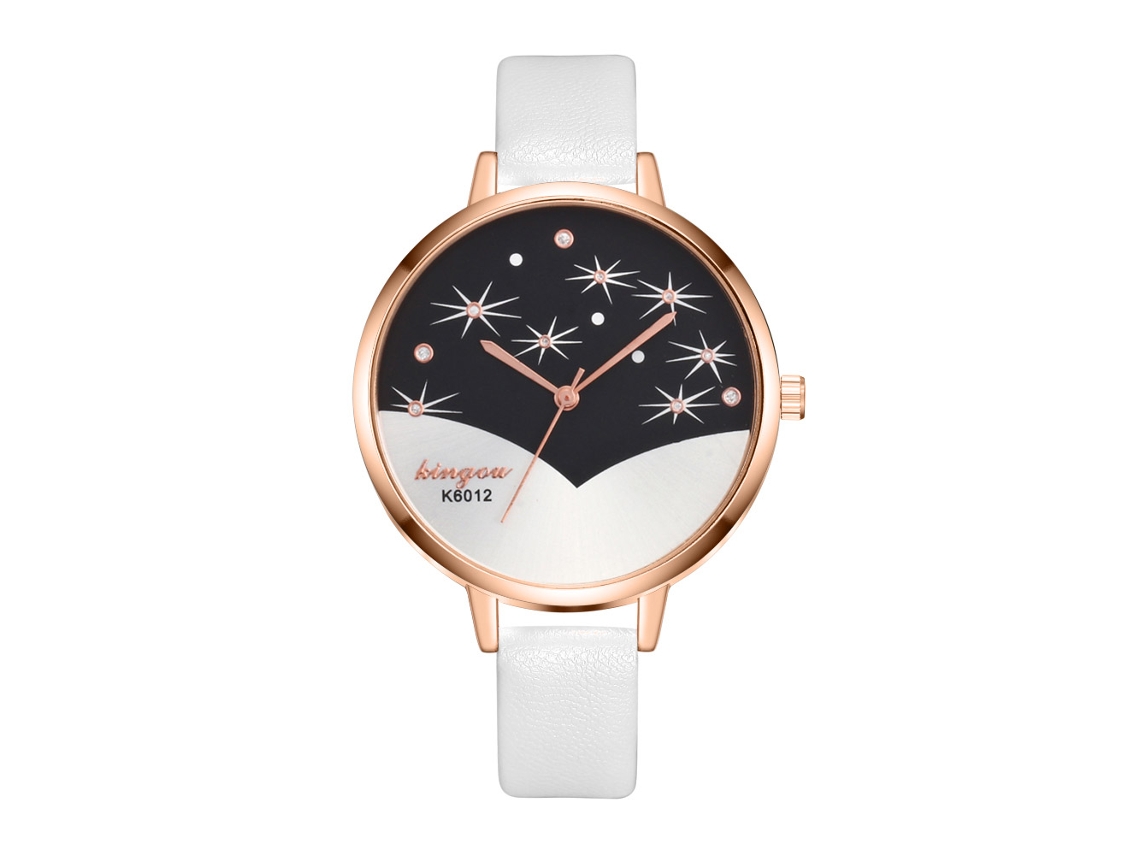 Relógio de Pulso Feminino de Quartzo com Pulseira de Couro Pu Estilo Simples e Dial Redondo Branco