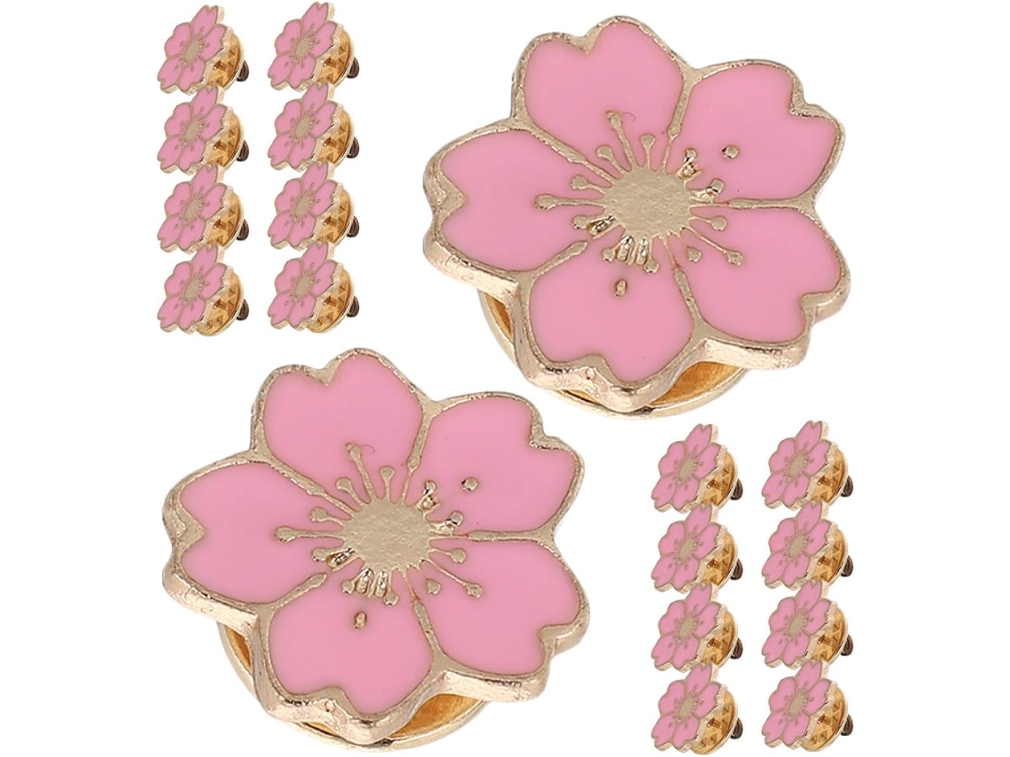 Conjunto De 24 Broches Kawaii Em Liga Metálica Esmaltada, Com Delicado Design De Flor De Cerejeira E Fecho Seguro.