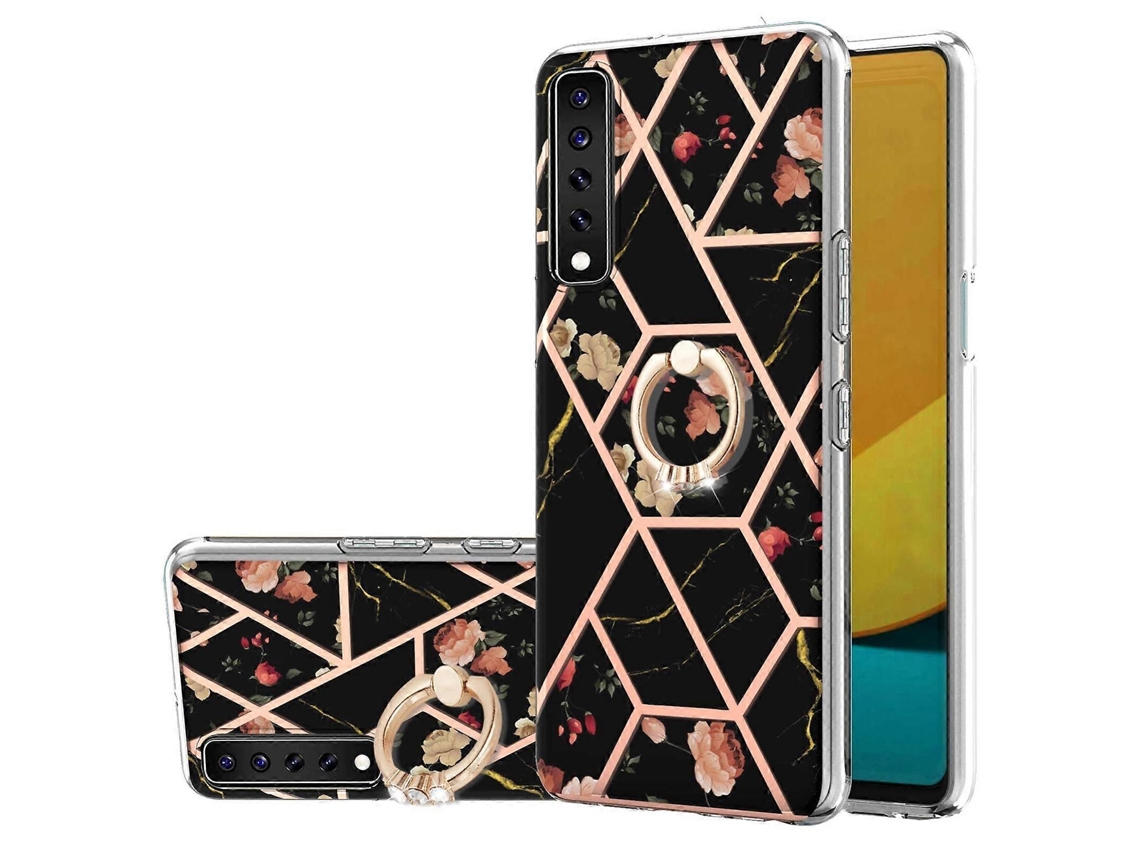 Capa De Tpu À Prova De Choque Com Estampa De Flor De Mármore E Galvanoplastia Para Lg Stylo 7 Com Suporte De Anel De Strass