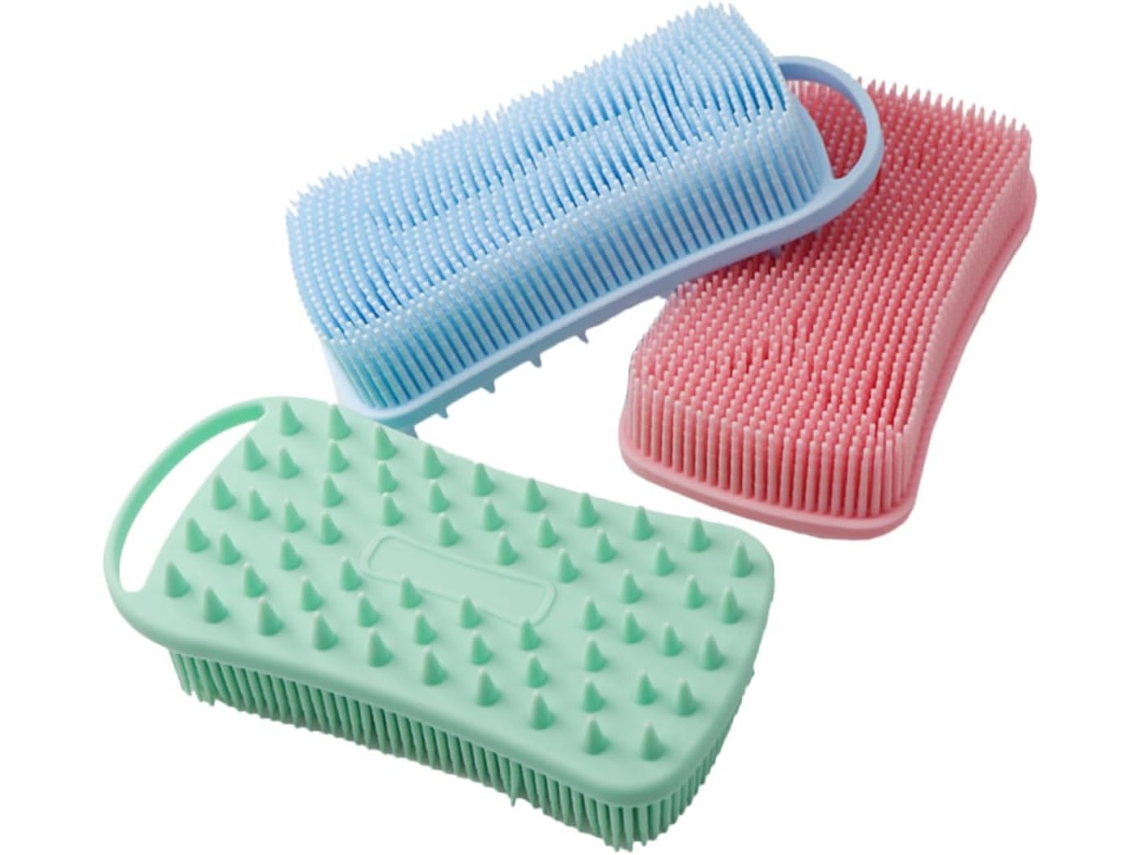Conjunto De 3 Escovas Silicone Dupla Face Para O Corpo Escova Esfoliante Suave E Confortável Peles Sensíveis, Escova De