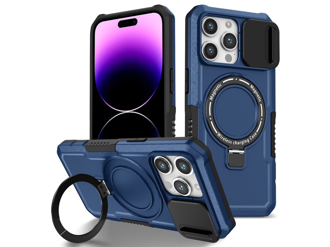 Suporte Casa Para Iphone 14 Pro Pele Sintética Magnética Azul