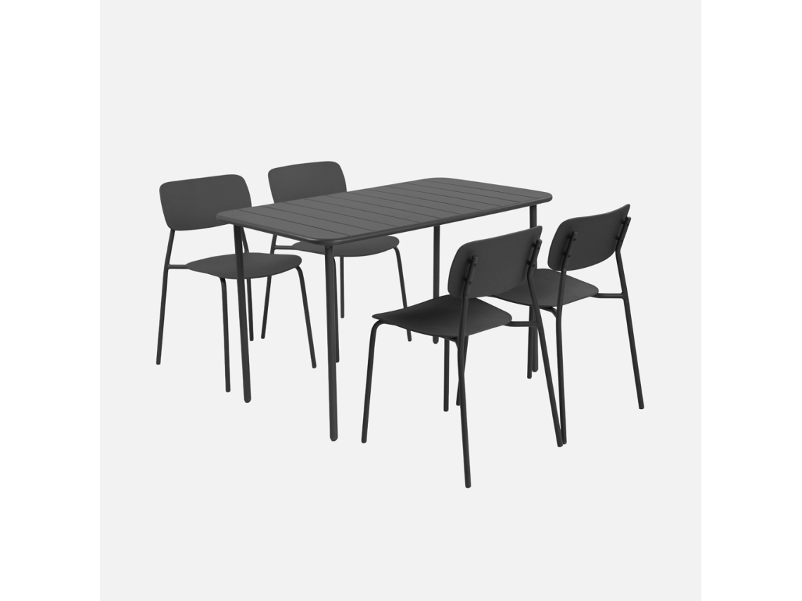 Conjunto De Jardim Com Mesa De Metal Com 4 Cadeiras, Antracite
