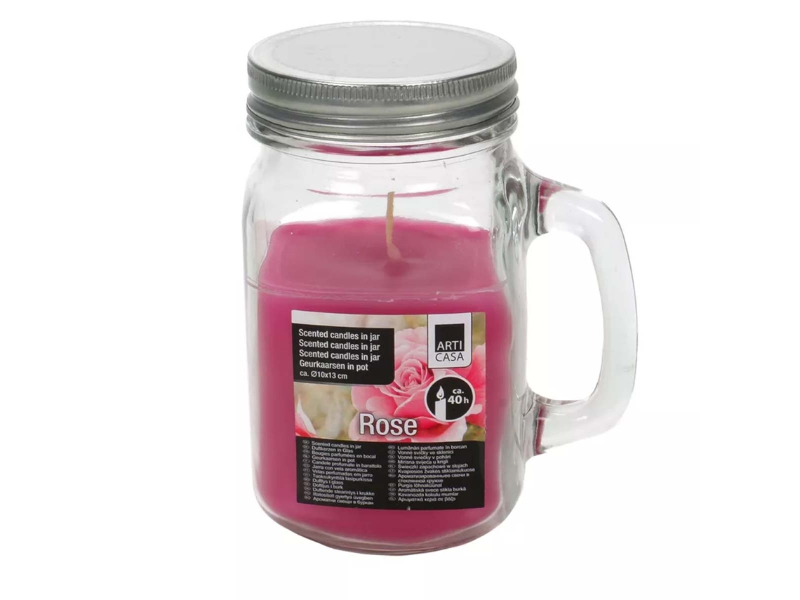 Vela perfumada rosa 40h em pote com Tampa Rosa ARTICASA