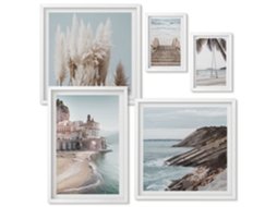 Quadros Decorativos Para Parede Família Arte Linear Buquês De Rosas Moldura Branca Fotos Para O Escritório Espelharte (conjunto De 5 Imagens)