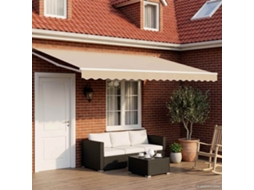 Vidaxl Toldo Retrátil Manual Com Leds Bege E Branco 4 X 2 M