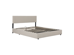 Cama estofada Juva Cord com estrutura de ripas 180x200 cm - Bege Corium