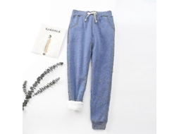 Calças De Moletom Com Forro Sherpa Feminino, Alça Para Ajuste, Calorífica E Estilosa Para Inverno Vaca Azul