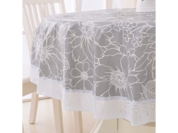 Toalha de Mesa Redonda de Vinil Rendada À Prova D'Água Pvc Plástico Lavável Óleo À Prova de Derramamento Círculo Folha Azul Flor Cinza 180 Cm