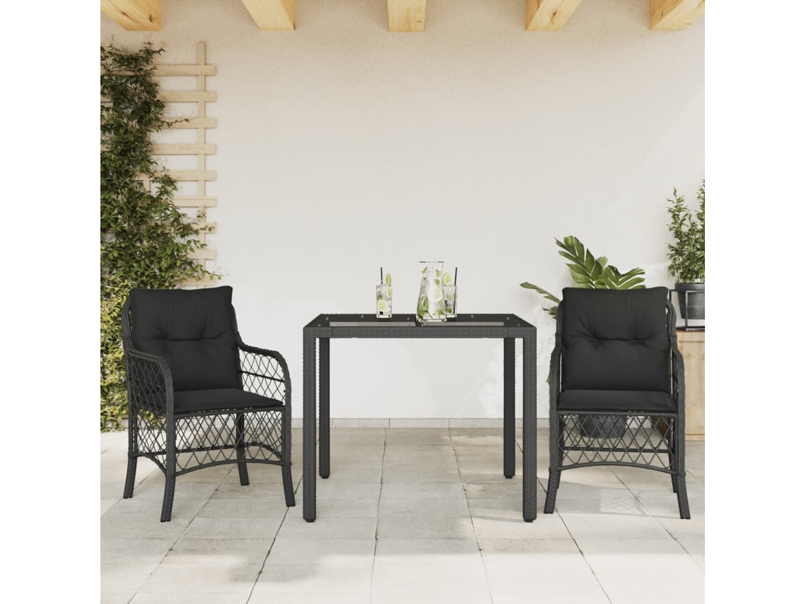 Vidaxl 3 Pcs Conjunto De Bistrô Com Almofadões Vime Pe Preto
