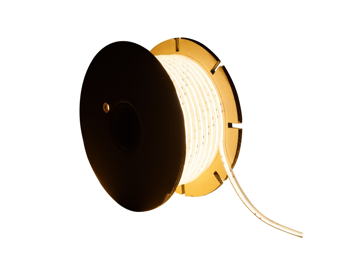Tira Led Regulable 220v Cob Autorectificada 480 Led/m Bobina 20m 12w/m 900lm/m Superestrecha Ancho 6.5mm Corte 10cm Ip65 2700k Branco Quente