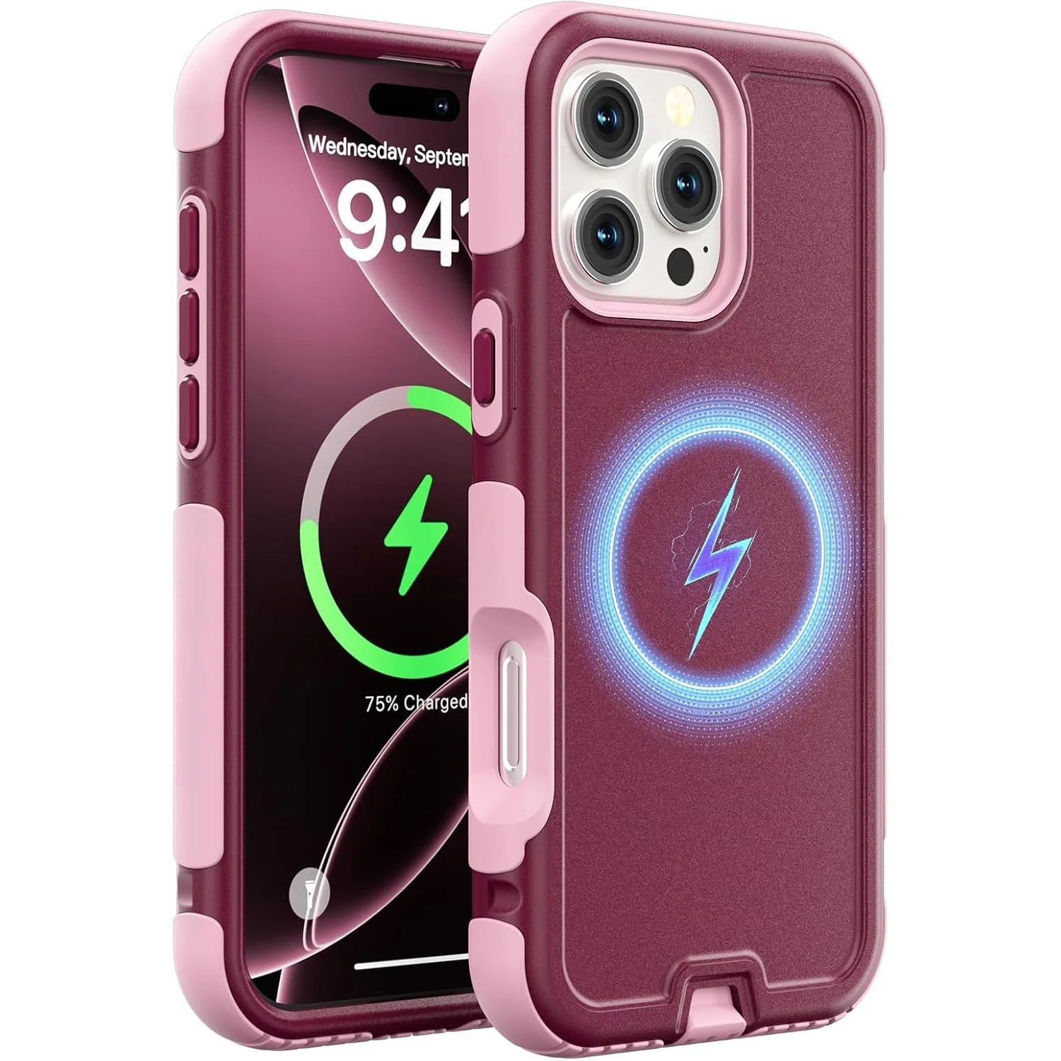Capa Protetora Magsafe Para Iphone 16, Resistente E Com Carregamento Magnético (roxo-vermelho).