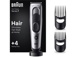 Aparador de Cabelo BRAUN Series 7 HC7390 c/ 17 ajustes de comprimento 4 Acessórios Preto/Cinzento 1un