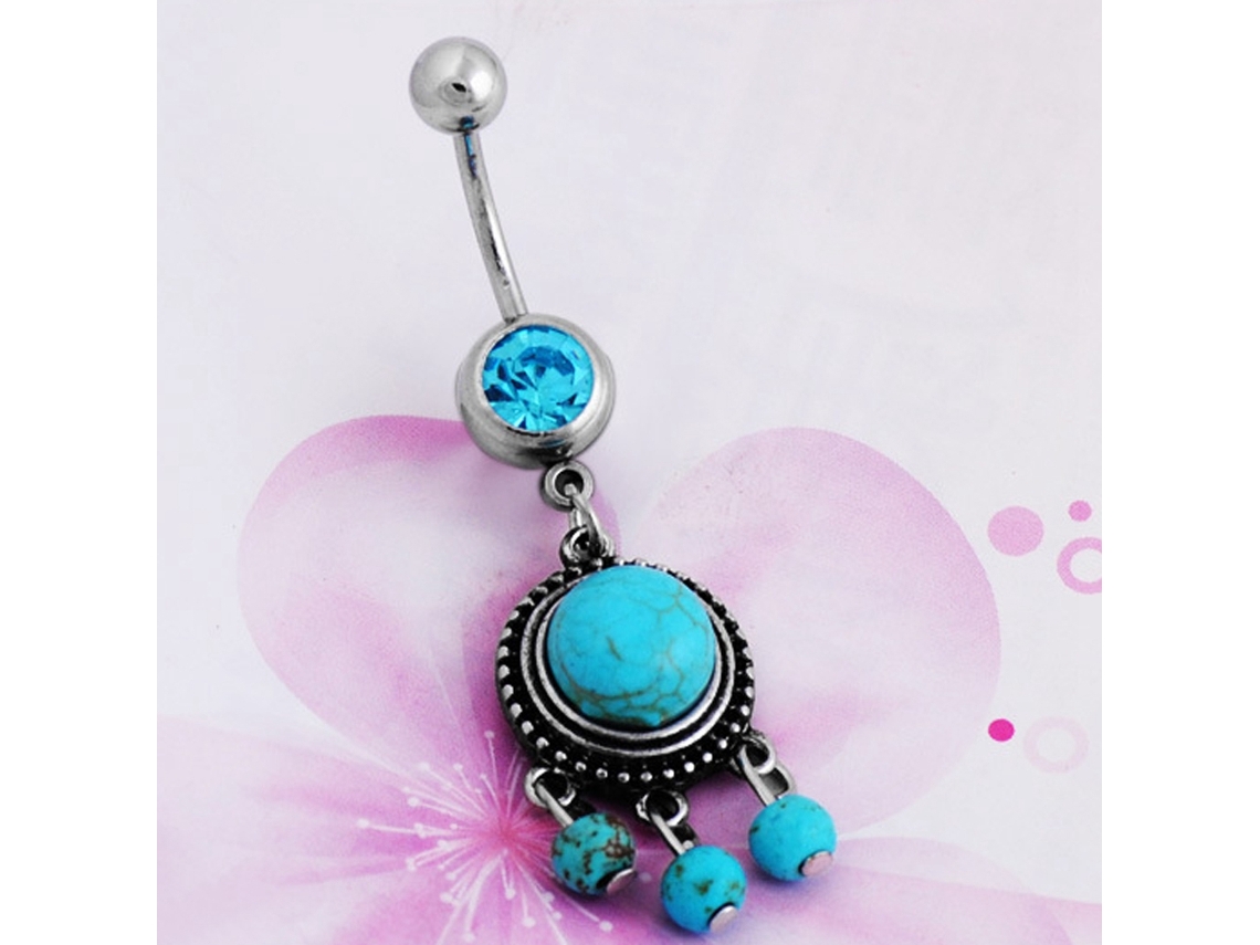 Anéis De Umbigo Pendentes Aço Inox Turquesa Azul Feminino