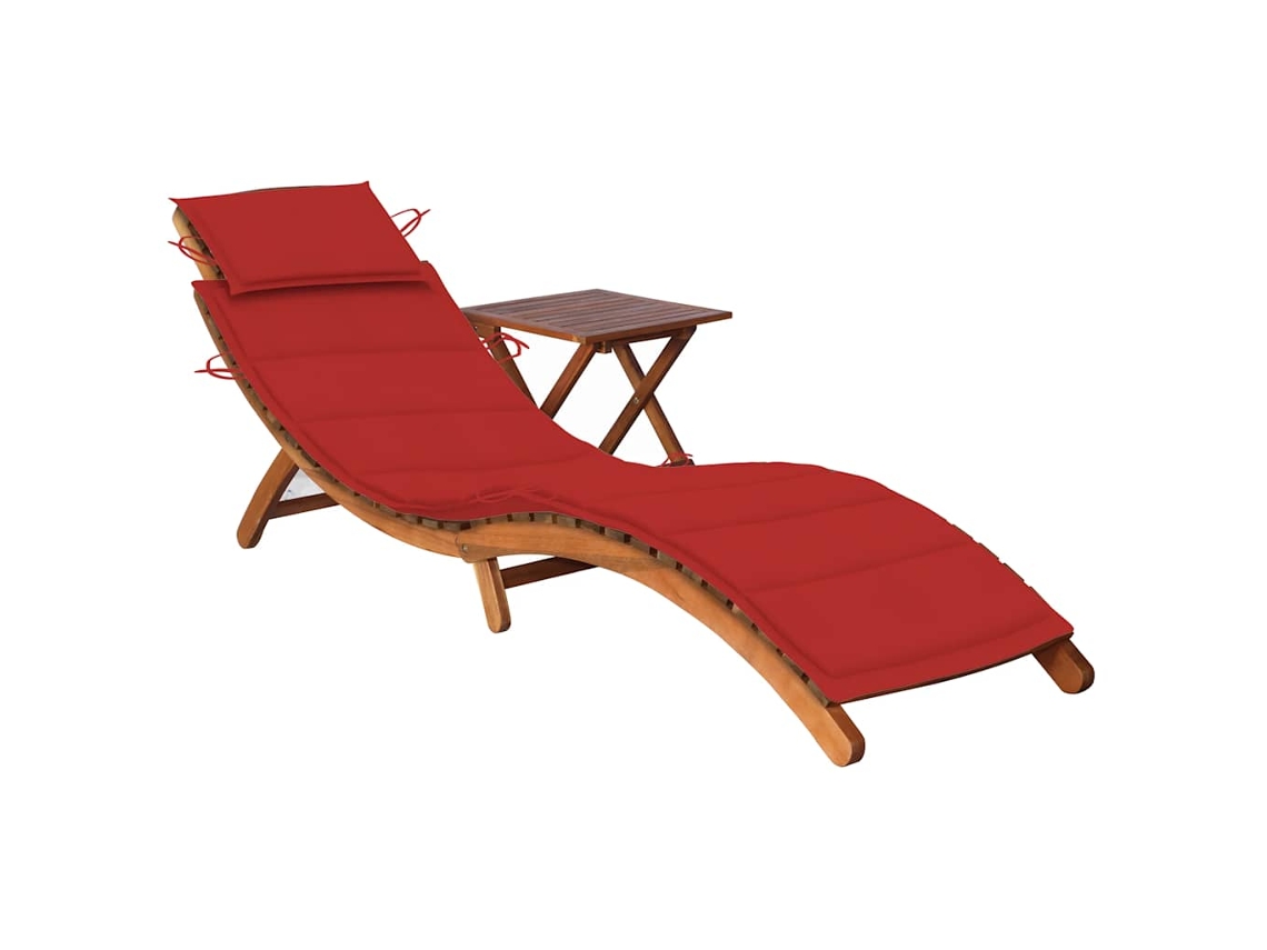 Vidaxl Espreguiçadeira De Jardim Com Mesa E Almofadão Acácia Maciça