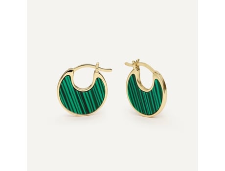 Brincos de argola Ishani By Earcandy Jewelry feitos de prata esterlina 925 com banho de ouro 18k e engaste de malaquita.