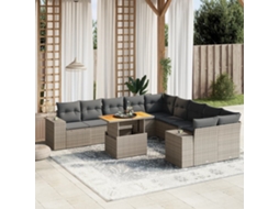 Vidaxl 11 Pcs Conjunto Sofás De Jardim C/ Almofadões Vime Pe Cinzento