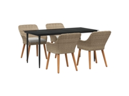 Vidaxl Conjunto De Jantar Para Jardim Com Almofada 5 Pcs Bege Vime Pe
