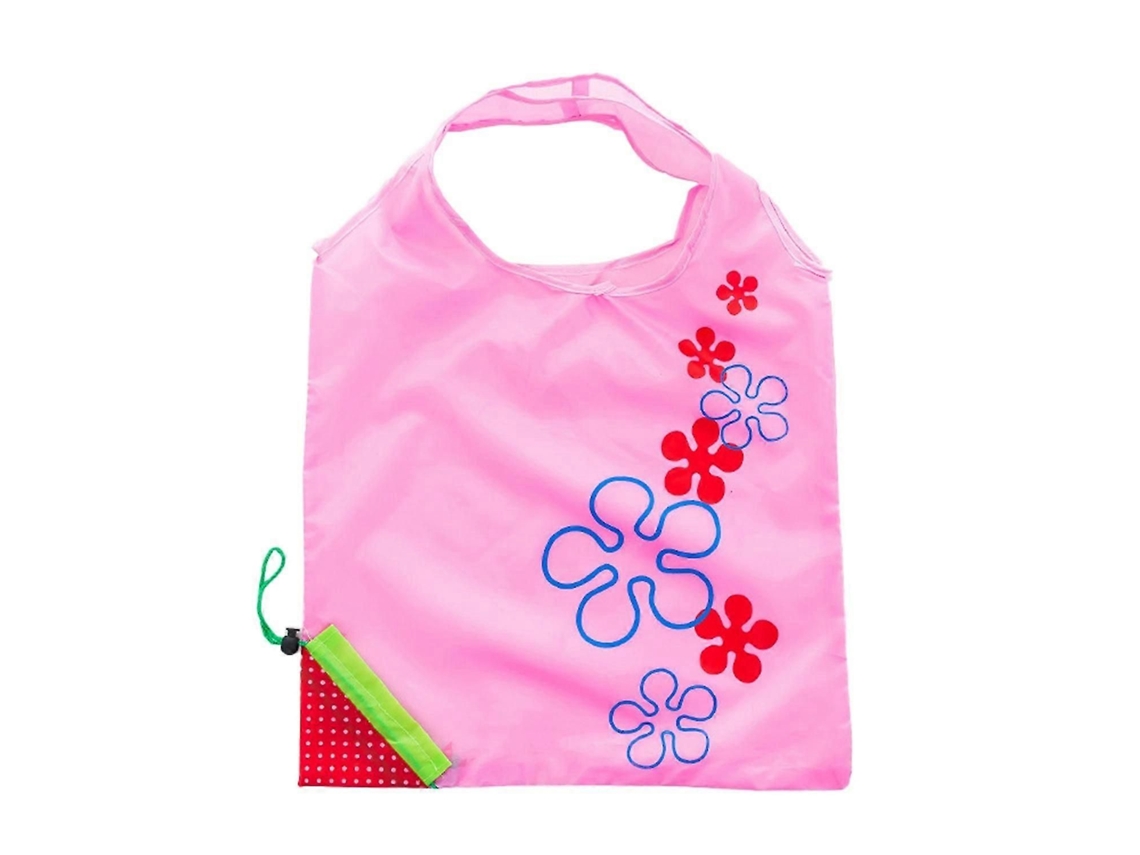 Sacola de Compras Dobrável, Reutilizável e Impermeável com Estampa de Morango. GOKOCO
