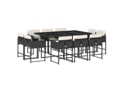 Conjunto de 11 Jantar para Jardim com Almofadões Vime Pe Preto MAISON EXCLUSIVE