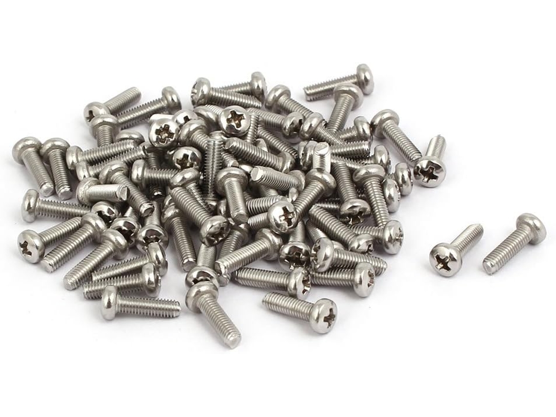 Parafuso de Máquina M3x10mm com Cabeça Redonda e Plana Phillips em Aço Inoxidável 316, Pacote com 80 CHABERLU
