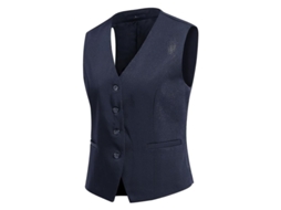 Colete Slim Feminino Com Recorte 3d V-neck Botões Eco-friendly Para Trabalho E Ocasiões Casuais Azul Marinho