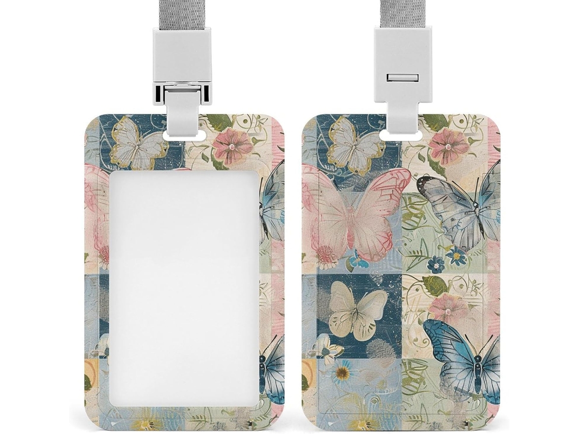 Porta Crachá Estilo Floral, Protetor De Crachá Vertical Com Cordão, Capa Plástica Impermeável, Estojo Crachá