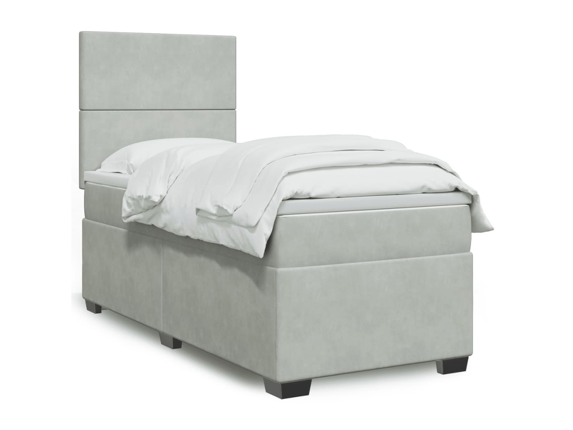 Vidaxl Cama Com Molas/colchão 100x200 Cm Veludo Cinza-claro