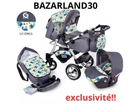 Bazarland30. Carrinho urbano 3 em 1 de alta qualidade com cadeirinha incluída! Corujas