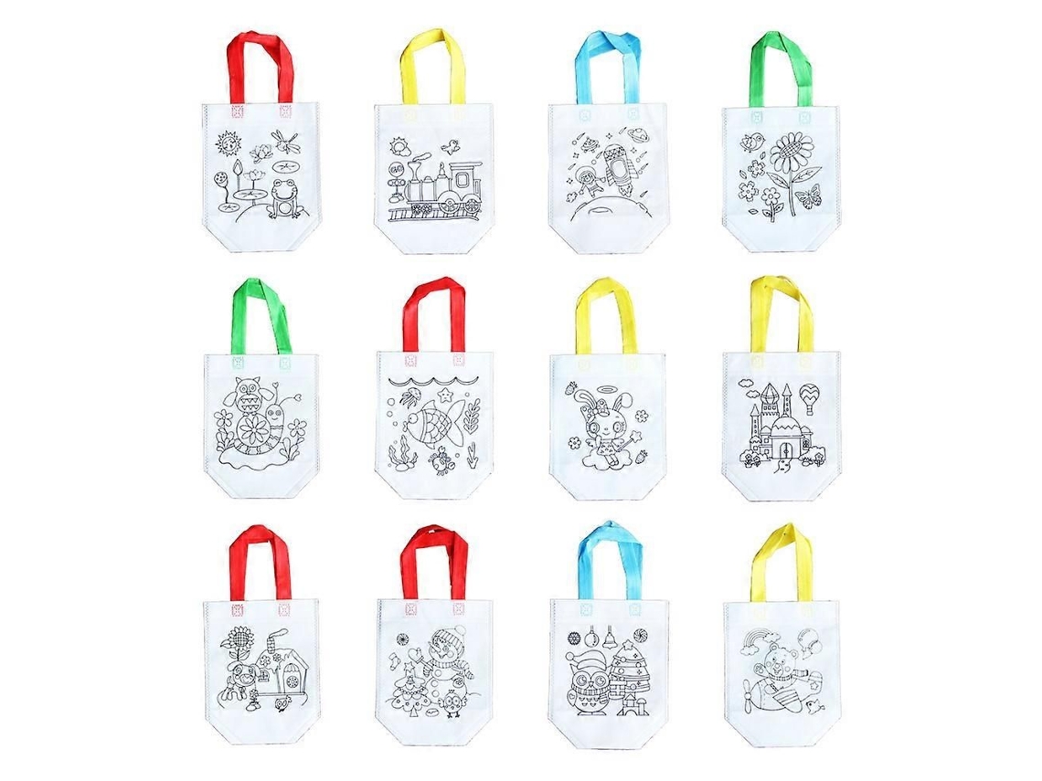 12 Pcs Sacos de Compras Não Tecidos Flexíveis Impresso Padrão Armazenamento Bolsa Diy Pintura Bo Lsa Desenho para Casa Jard GOKOCO