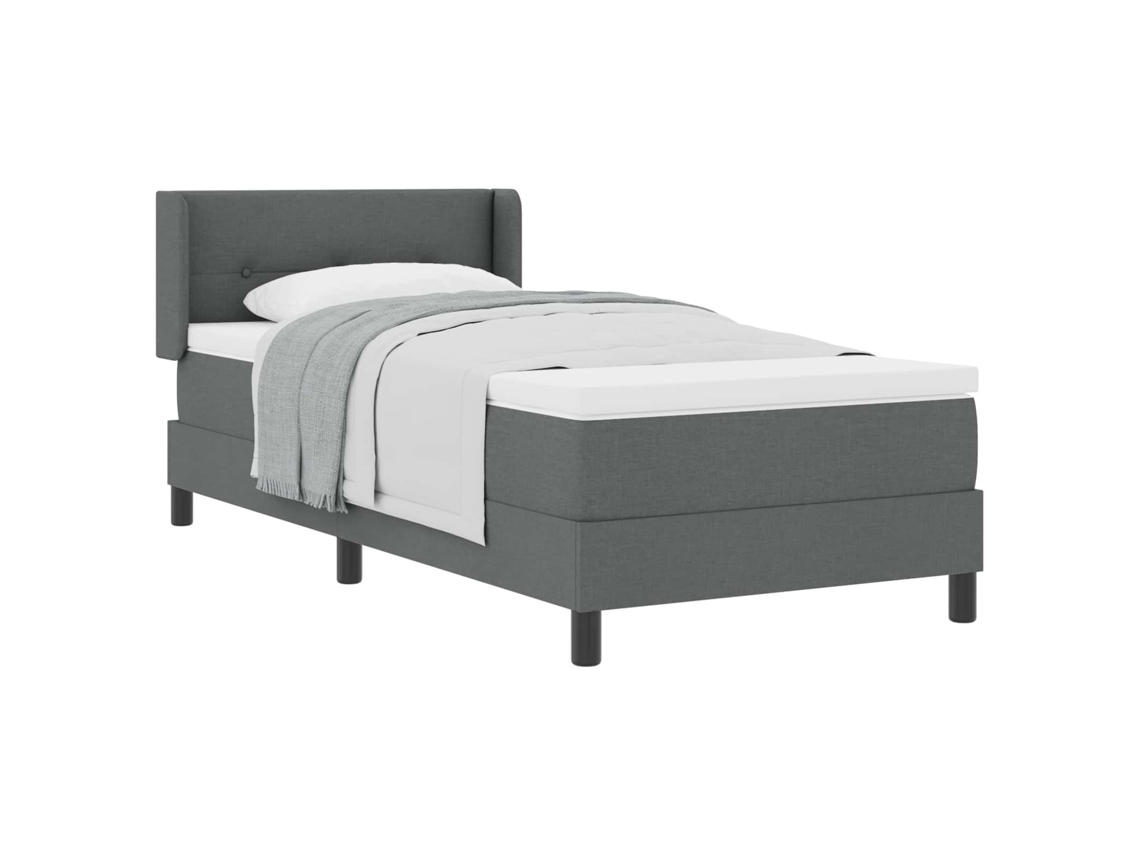 Cama De Solteiro | Camas Para Quarto | Cama Box Com Colchão Cinza Escuro 200 X 100 Cm Poliéster