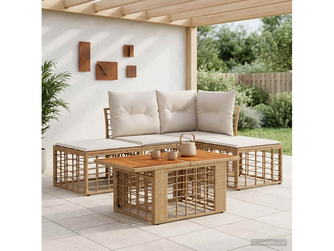 Vidaxl Conjunto De Sofá De Jardim 5 Unid. Natural E Branco Creme