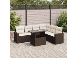 Vidaxl 7 Pcs Conjunto De Sofás Jardim C/ Almofadões Vime Pe Castanho