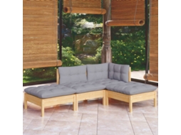 Vidaxl 4 Pcs Conjunto Lounge De Jardim + Almofadões Cinza Pinho Maciço