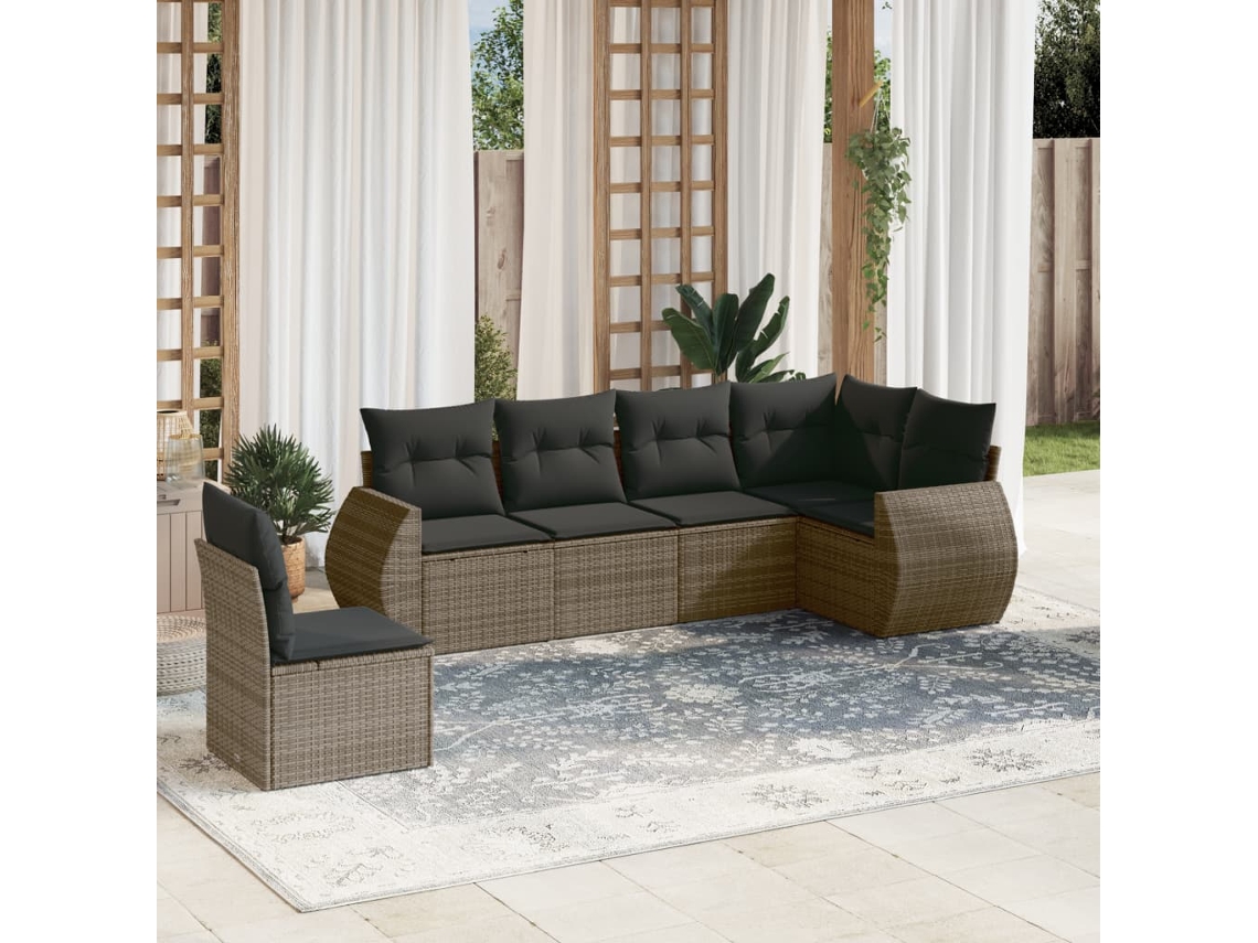Vidaxl 6 Pcs Conjunto Sofás De Jardim Com Almofadões Vime Cinzento