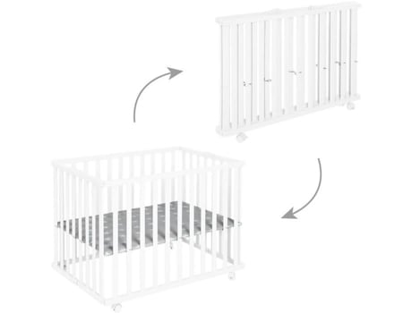 Parque Bebê Dobrável Roba Little Stars 75 X 100 Cm Ajustável Em Altura 4 Rodas Com Freio Madeira Laqueada Branca Padrão Estrela