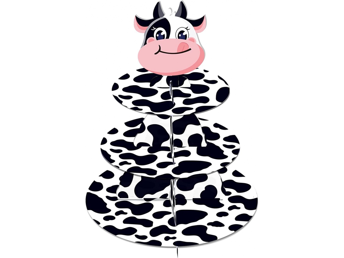 Suporte Para Cupcakes De 3 Andares Com Estampa Vaca, Redondo Papelão Cupcakes, Decoração Vaca Leiteira Chá Bebê E Festa Aniversário.