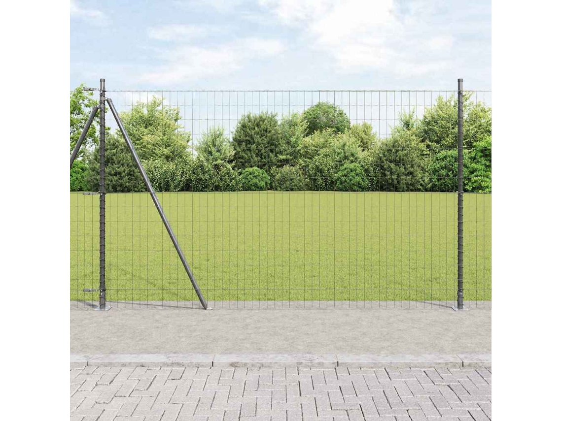 Vidaxl Cerca Europeia Com Base De Concreto 10 X 1,6 M Cinzento Malha