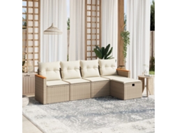 5 Pcs Conjunto De Sofás P/ Jardimconjuntos Relax Jardimconjunto De Jantar Com Almofadões Vime Pe Bege Cfw614959 Lovely Home
