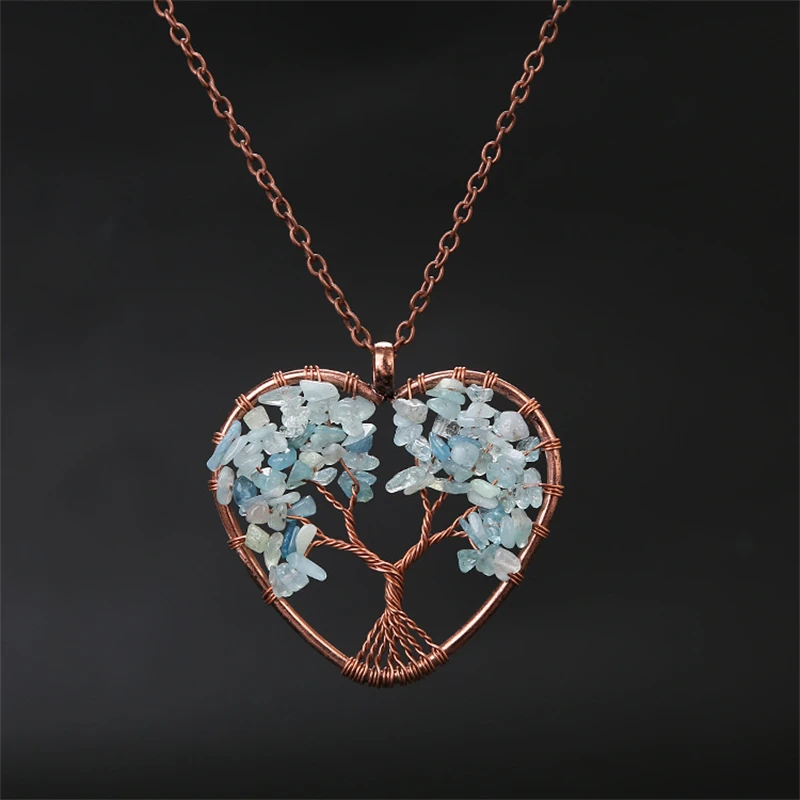 Colar com Pingente em Forma de Coração de Cristal Azul para Cura Dos Chakras, Representando a Árvore da Vida. MDUG