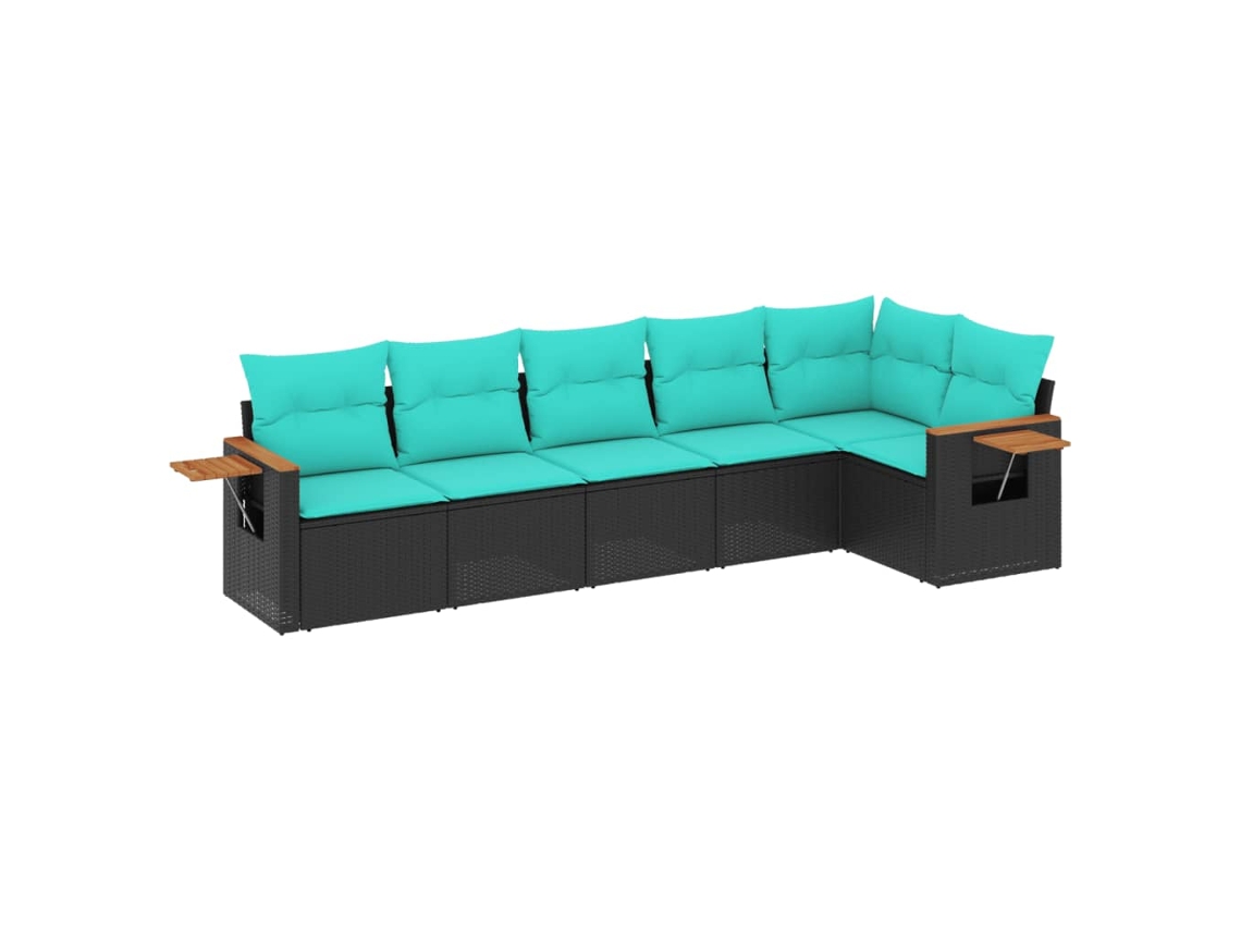 Conjunto de Sofás 6 Peças Jardim com Almofadões Vime Pe Preto MAISON EXCLUSIVE